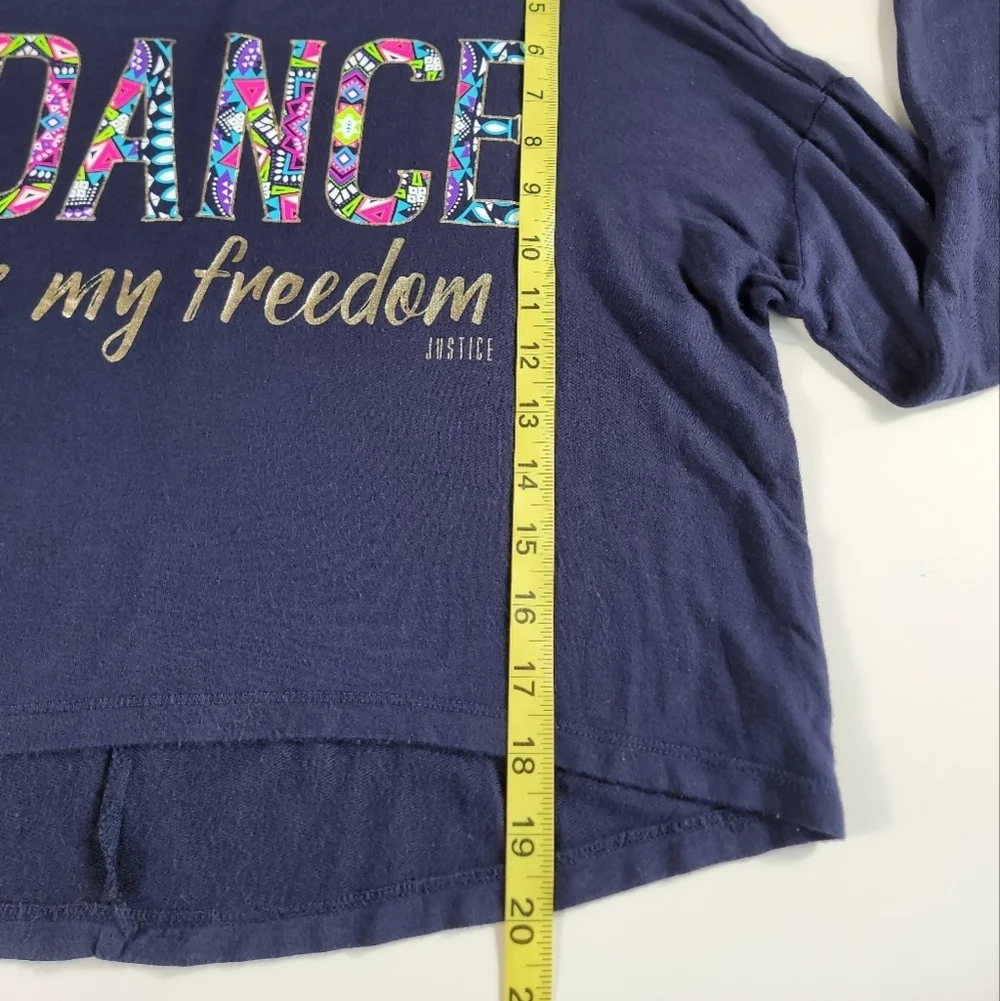 Justice Dance Is My Freedom Shirt Size 16 cropped long sleeve girls Blue *